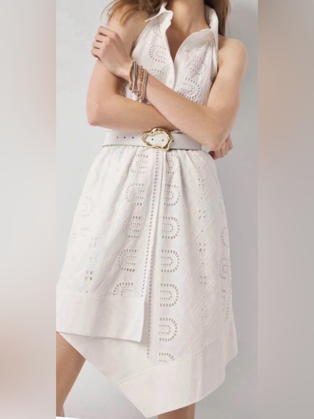 White House Black Market White One-Shoulder Eyelet Dress Size XXS EUC